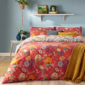 Image of Furn. Azalea Red Reversible Duvet Cover and Pillowcase Set Red/Blue/Yellow