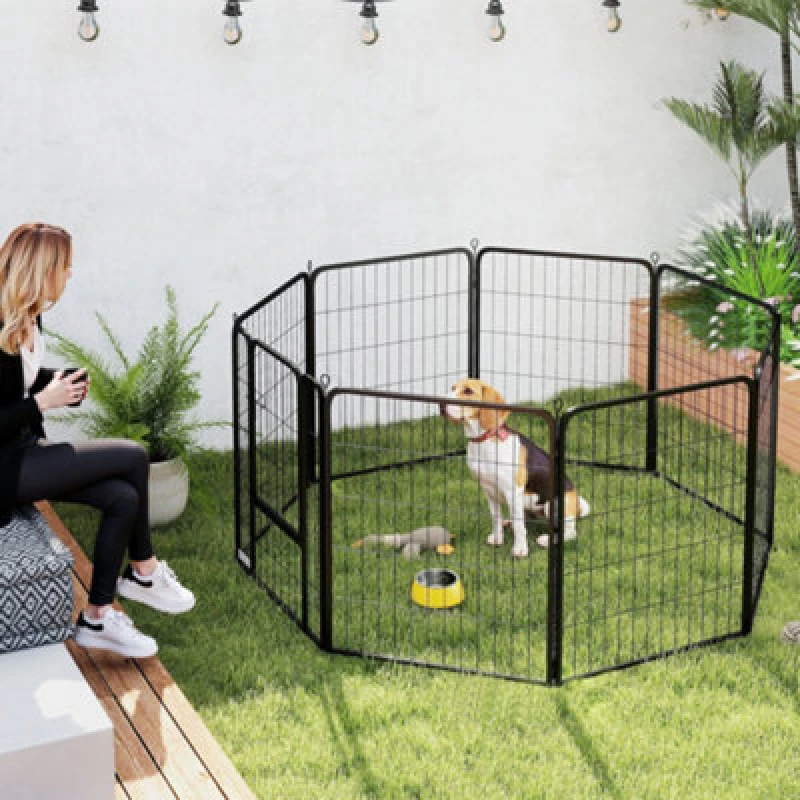 Image of Pawhut Eight-Panel Dog Playpen With Door, For Indoor, Outdoor, 80Cm Tall