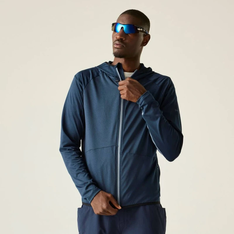 Image of Dare 2b Mens Assimilate VI Full Zip Hooded Stretch Midlayer in Mid Navy Size: Medium Mid Navy Male M