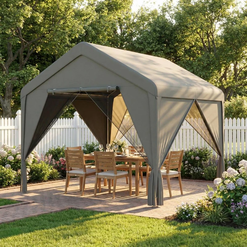 Image of Outsunny 3 x 3m Outdoor Patio Gazebo with Netting & Curtains, Dark Grey 84C-695V00CG