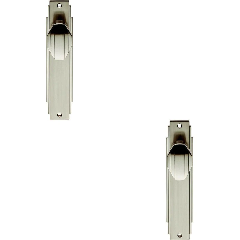 Image of Loops 2x PAIR Line Detailed Door Knob on Latch Backplate 205 x 45mm Satin Nickel Metallics