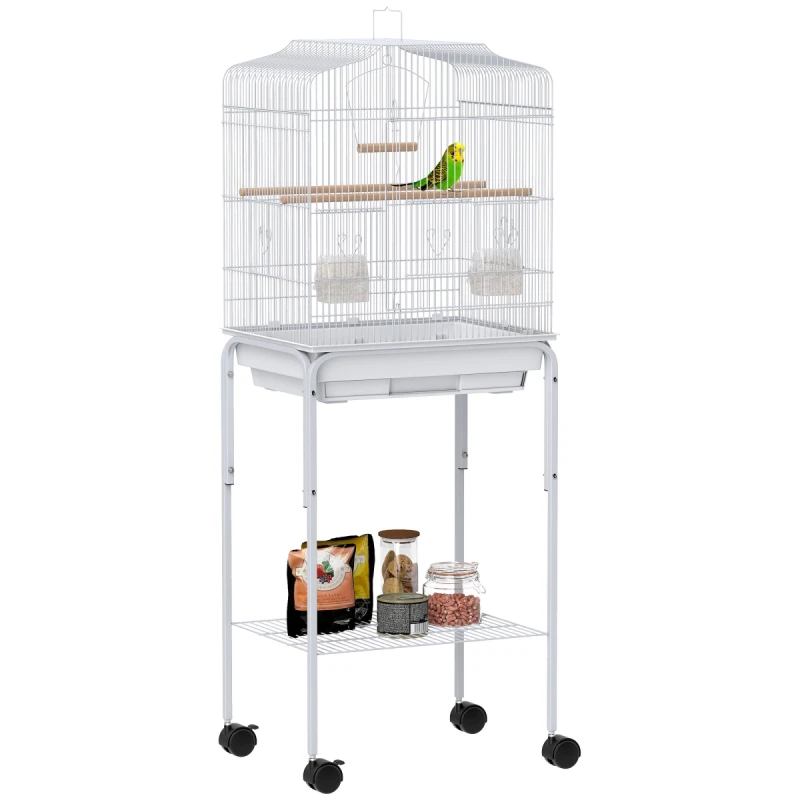 Image of PawHut Bird Cage for Budgie Finch Canary Parakeet W/ Stand Tray White D10-019V02WT