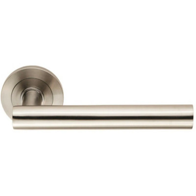 Image of Loops Straight Round Bar Handle on Round Rose Concealed Fix Satin Stainless Steel Metallics