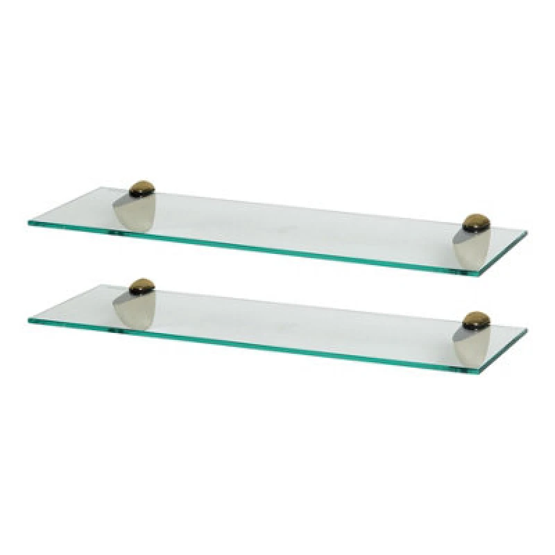 Image of Harbour Housewares 2X Floating Glass Shelves - 60Cm - Gold Brackets - Bathroom Shower Storage Vanity Display Unit Shelf