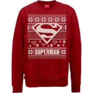 Image of DC Superman Christmas Knit Logo Red Christmas Sweatshirt - M - Red