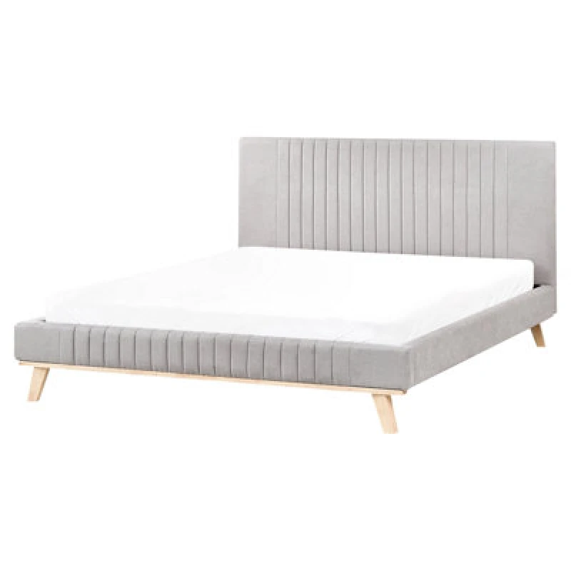 Image of Beliani Bed Chenille Talence 160 X 200 Cm (Eu King Size) Light Grey