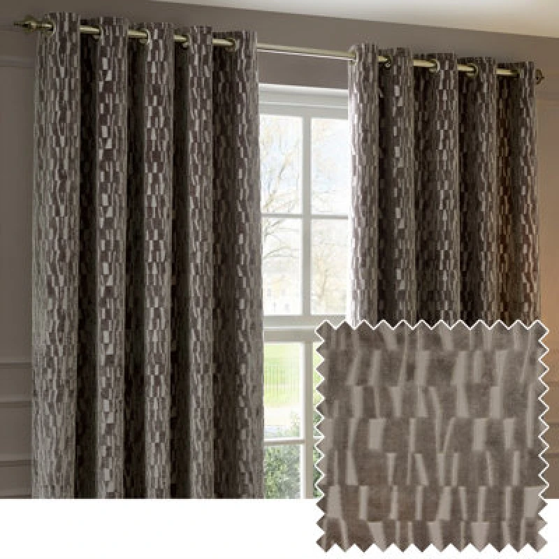Image of Paoletti Paoletti Manhattan Velvet Eyelet Curtain Pair in Natural Size: 229cm width x 229cm drop Natural 229cm width x 229cm drop Unisex 50255323643