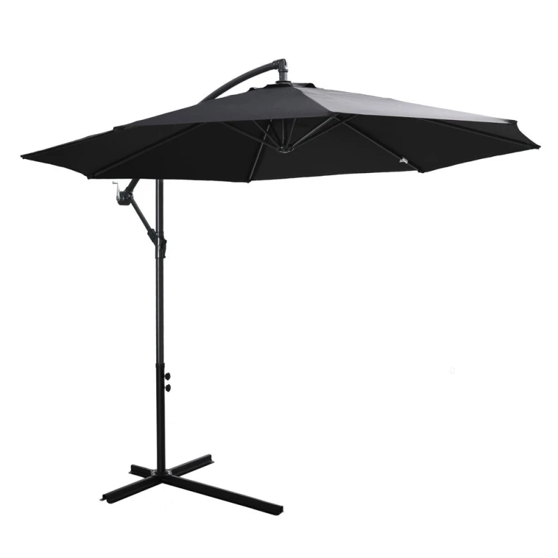 Image of Outsunny 3m Garden Banana Parasol Cantilever Umbrella w/Crank& Base Black - Black - Outsunny 5056602986056