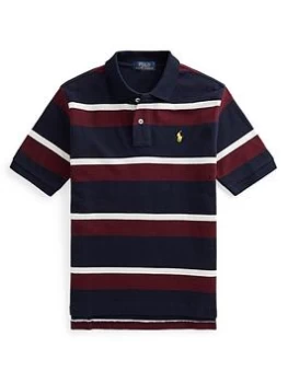 Image of Ralph Lauren Boys Short Sleeve Stripe Polo Shirt - Navy Multi, Navy Multi, Size 4 Years