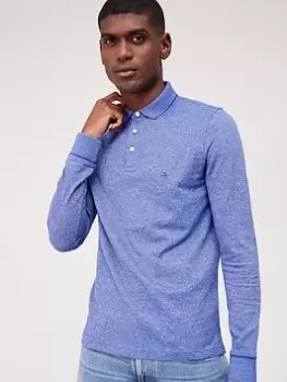 Image of Tommy Hilfiger Mouline Tipped Slim Long Sleeve Polo Shirt, White/Blue Size M Men