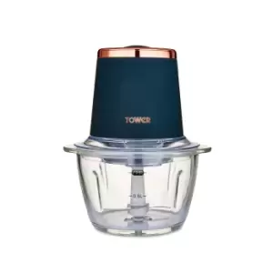 Image of Tower T12058MNB Cavaletto 350W 1L Glass Mini Chopper - Blue and Rose Gold