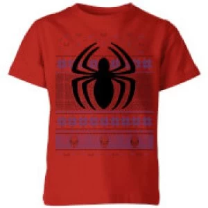 Image of Marvel Avengers Spider-Man Logo Kids Christmas T-Shirt - Red - 5-6 Years