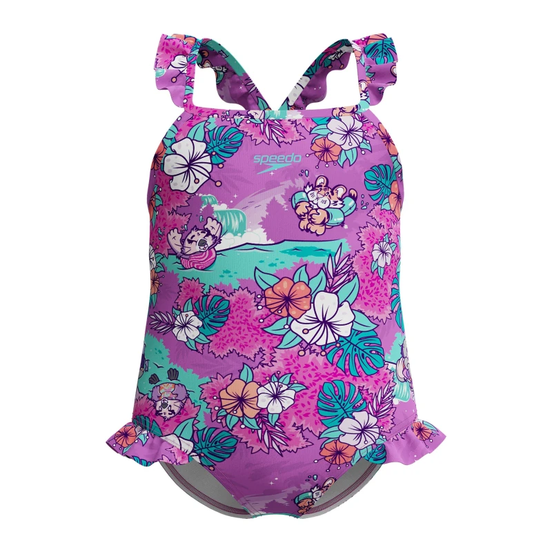 Image of Speedo Girls Learn to Swim Printed Frill Thinstrap - Multi Multi 4 - 5 Years