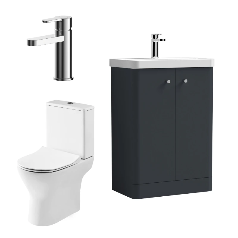 Image of Balterley Floor Standing 2 Door Vanity Unit Toilet Pan Cistern Seat Tap 600mm Blue