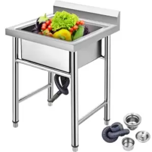 Image of VEVOR Handmade Sink Non-magnetic Stainless Steel Kitchen Sink Hand Made 1 Compartment 17.5?x 10 x 16.5" Capacity Huge Tub Sink for Farmhouse Cafe Shop