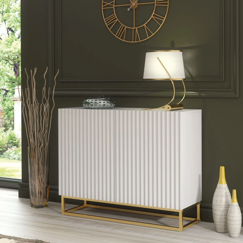 Image of Creative Furniture Ripple Sideboard 100cm - Modern Fluted Design with Push to Open doors in White White Unisex