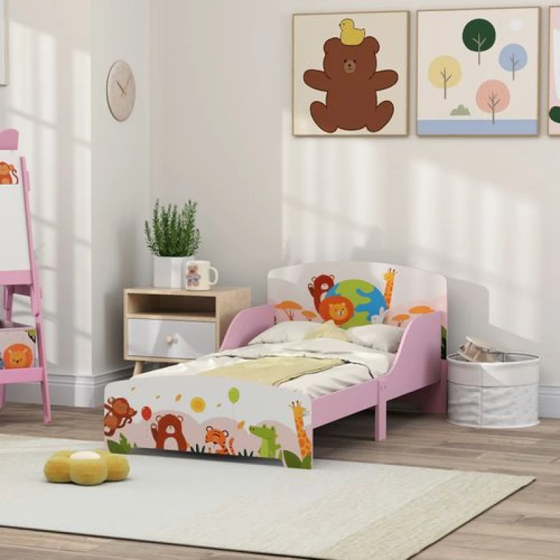 Image of AIYAPLAY Toddler Bed, Cute Animal-Themed Kids Bed Frame, 143 x 77 x 60cm Pink