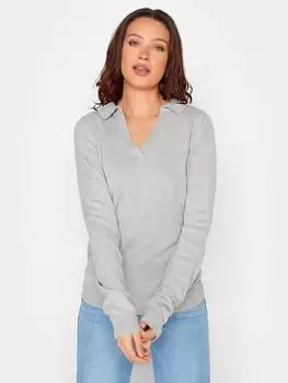 Image of Long Tall Sally Collar Jumper - Pale Grey, Size 10-12, Women