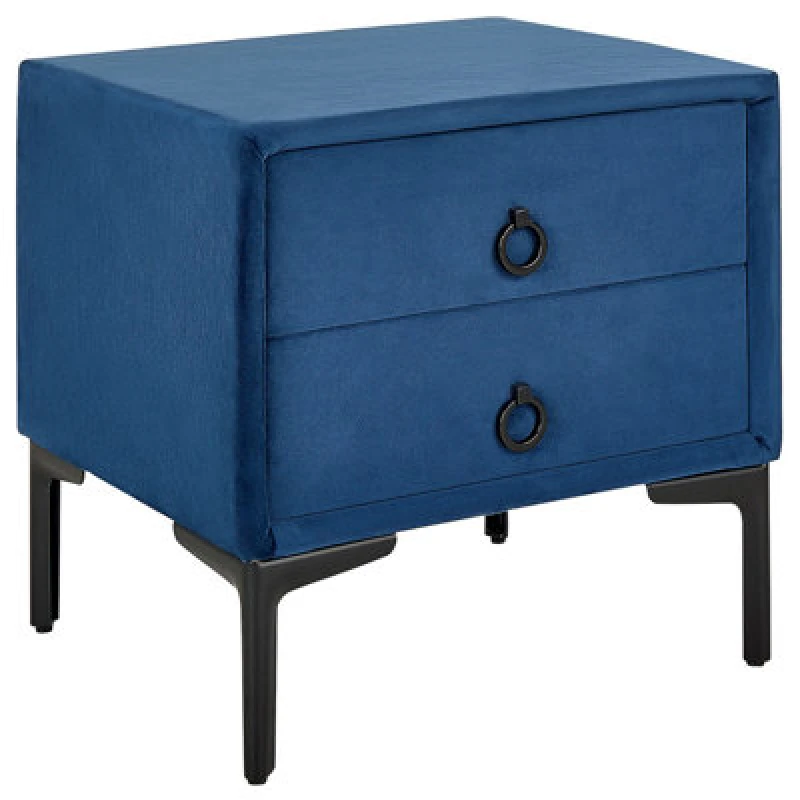 Image of Beliani 2 Drawer Bedside Table Sezanne Velvet Navy Blue