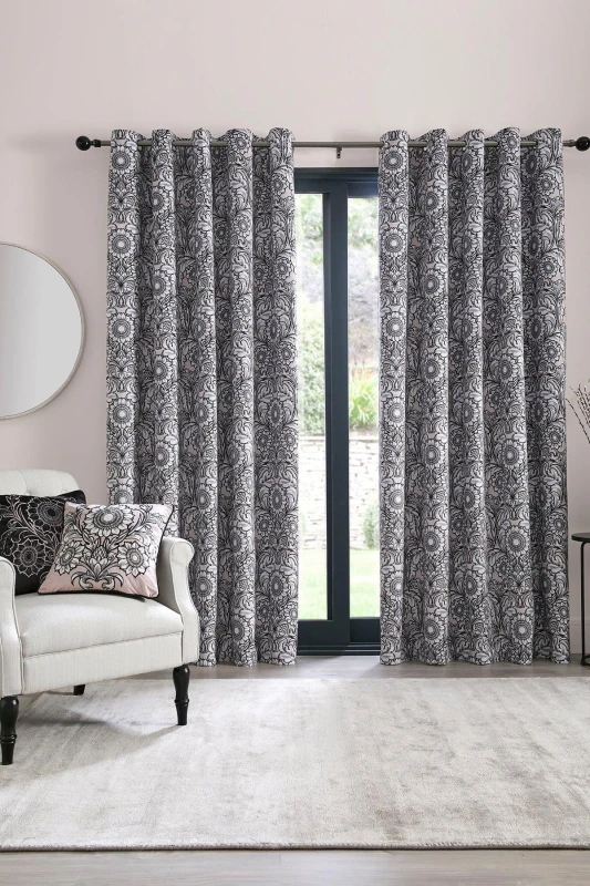Image of Laurence Llewelyn-Bowen Laurence Llewelyn-Bowen 'Romilly' Floral Jacquard Blackout Pair of Eyelet Curtains in Natural Size: 168cm width x 137cm drop