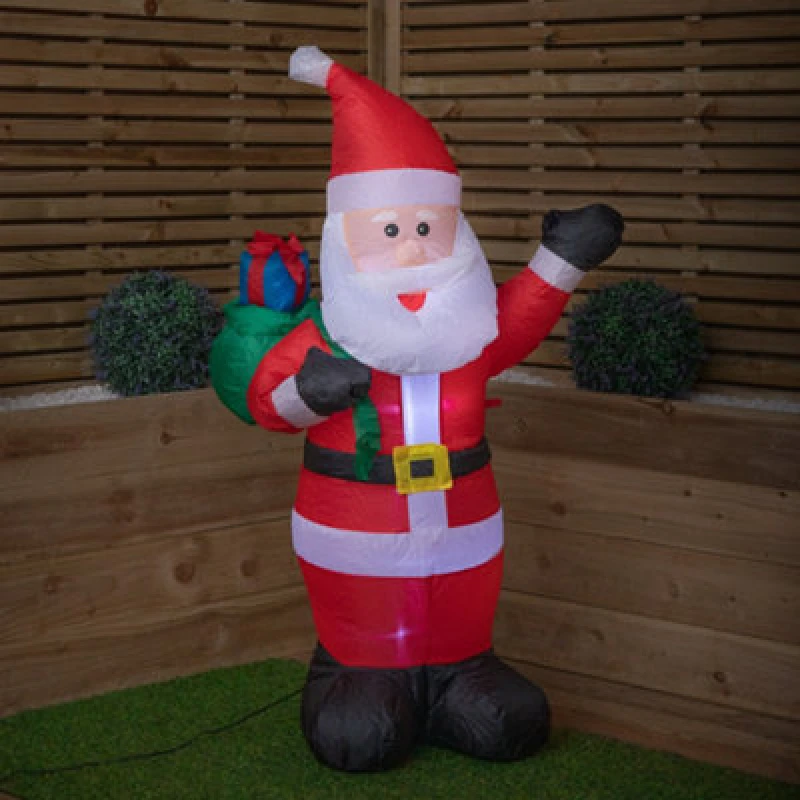 Image of Samuel Alexander 130Cm (4ft) Inflatable LED Outdoor Christmas Standing Santa With Gift In Sack
