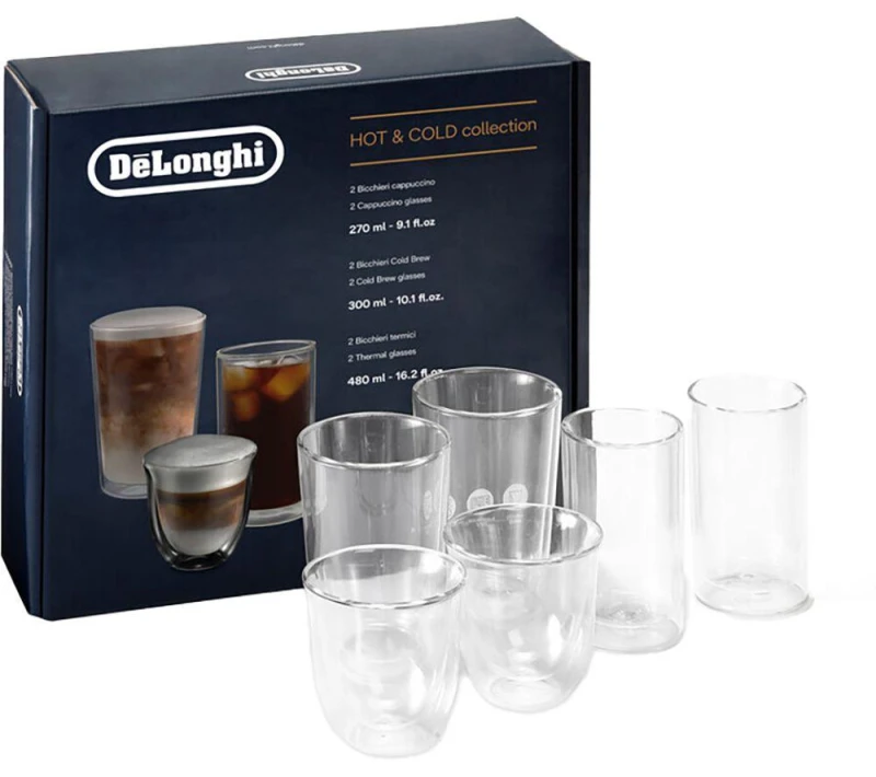 Image of DeLonghiDLSC326 Double Wall Hot & Cold Collection Coffee Glasses - Pack of 6, Clear 8004399021860