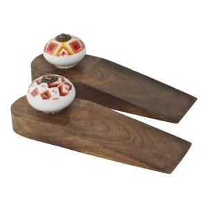Image of Set Of 2 Kasbah Design Wooden Doorstops