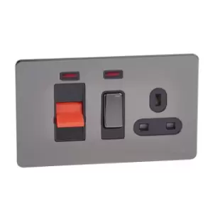 Image of Schneider USFP 45A Cooker Switch With 13A Socket & Neon Black Insert Black Nickel - GU4401BBN
