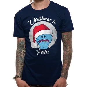 Image of Rick And Morty - Christmas Is Pain Mens Medium T-Shirt - Blue