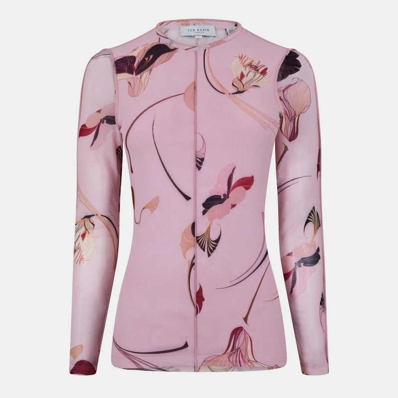 Image of Ted Baker Womens Fitted Mesh T-Shirt Pink female 8 (XS)