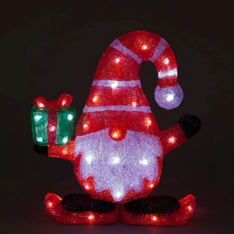 Image of Snowtime 40Cm Christmas Acrylic Gonk Standing Santa Holding A Present, Lit With 50 White Leds