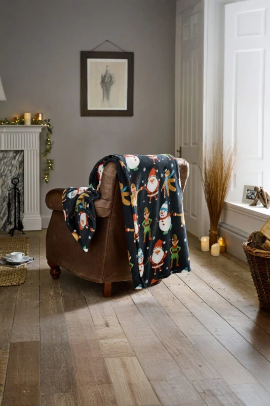 Image of Deyongs Deyongs Christmas Dancers Festive Throw - Supersoft 140x180cm Blanket in Navy Size: 140cm x 180cm Navy 140cm x 180cm Unisex 5054990139955