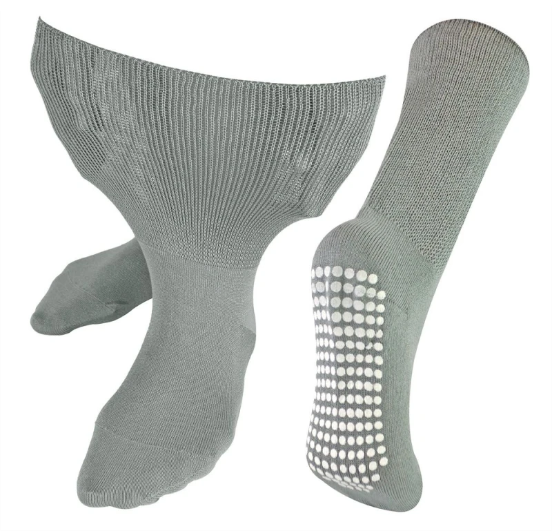 Image of Dr.Socks Dr.Socks Men 1 Pack Extra Wide Bamboo Oedema Socks with Grips in Grey Size: 4-7 Grey 4-7 Male 5056632608164