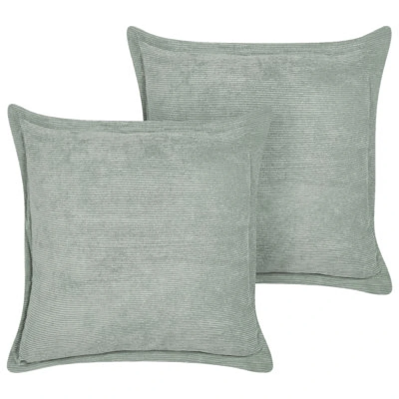 Image of Beliani Set Of 2 Decorative Cushions Zinnia Corduroy 43 X 43cm Light Green Solid