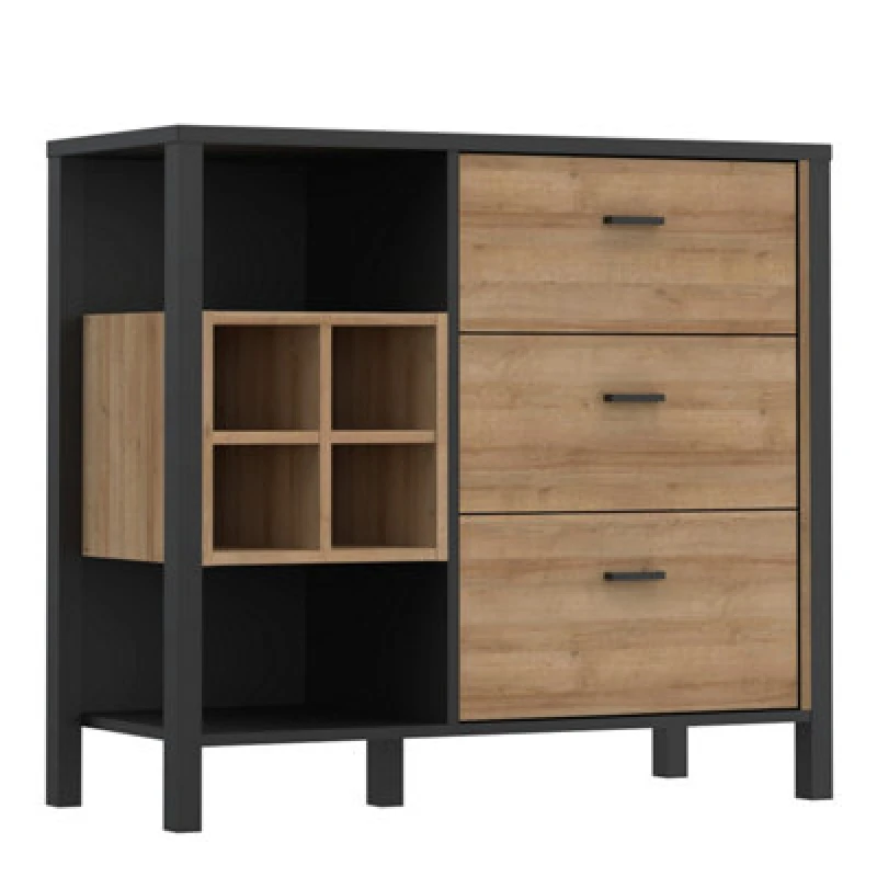 Image of Furniture To Go High Rock 3 Drawer Display Chest In Matt Black/riviera Oak