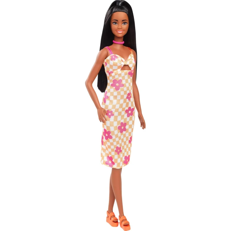 Image of Barbie Fashionistas Doll in Checked Flower Midi Dress - 32cm