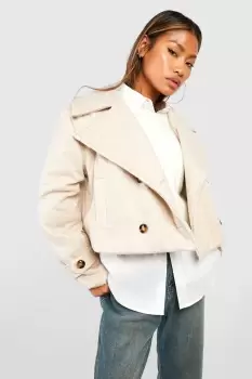 Image of Textured Wool Look Crop Trench Coat