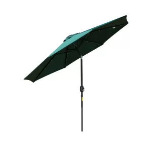 Image of Outsunny 2.7m Patio LED Umbrella with Push Button Tilt/Crank 8 Ribs Sun Shade for Outdoor Table Market Umbrella Green