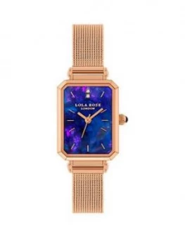 Image of Lola Rose Lola Rose Sapphire Diamond Tank Dial Rose Gold Stainless Steel Mesh Strap Ladies Watch