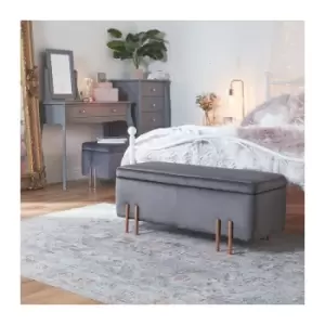 Image of BTFY Storage Footstool Ottoman Bench Pouffe Chaise Longue, Bed End Window Seat For Bedroom, Hallway - Grey Velvet With Rose Gold Legs