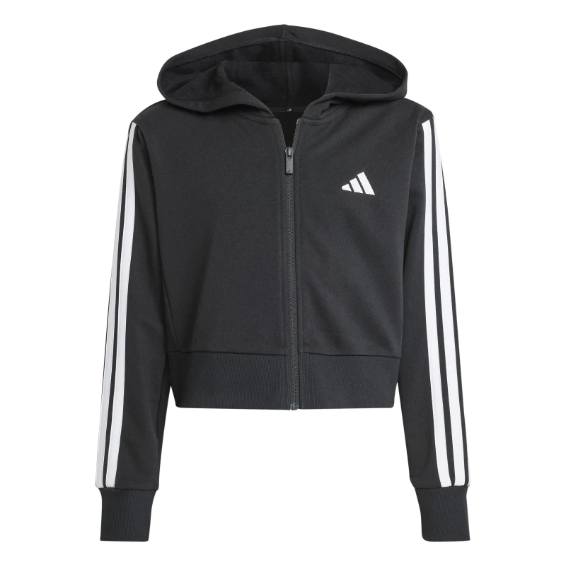 Image of adidas adidas Essentials Girls 3-Stripes Zip Track Top Hoodie - Black 7 - 8 Years Female
