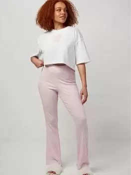 Image of Boux Avenue Self Love Heart Tee & Flare PJ Set - Ivory Mix, Ivory/Pink, Size 18, Women