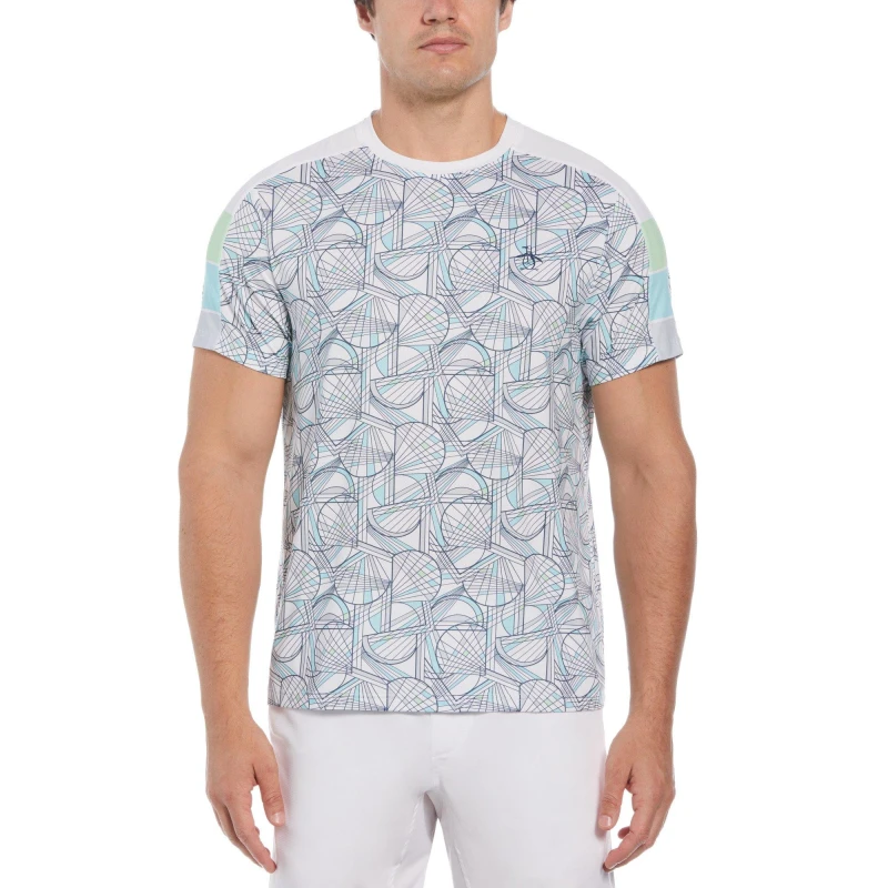 Image of Original Penguin Tennis Racket Print Performance Short Sleeve Tennis T-Shirt - White White S