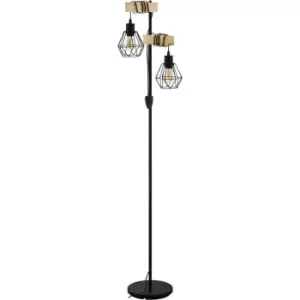 Image of TOWNSHEND 5 Caged Floor Lamp - Black and wood - Eglo