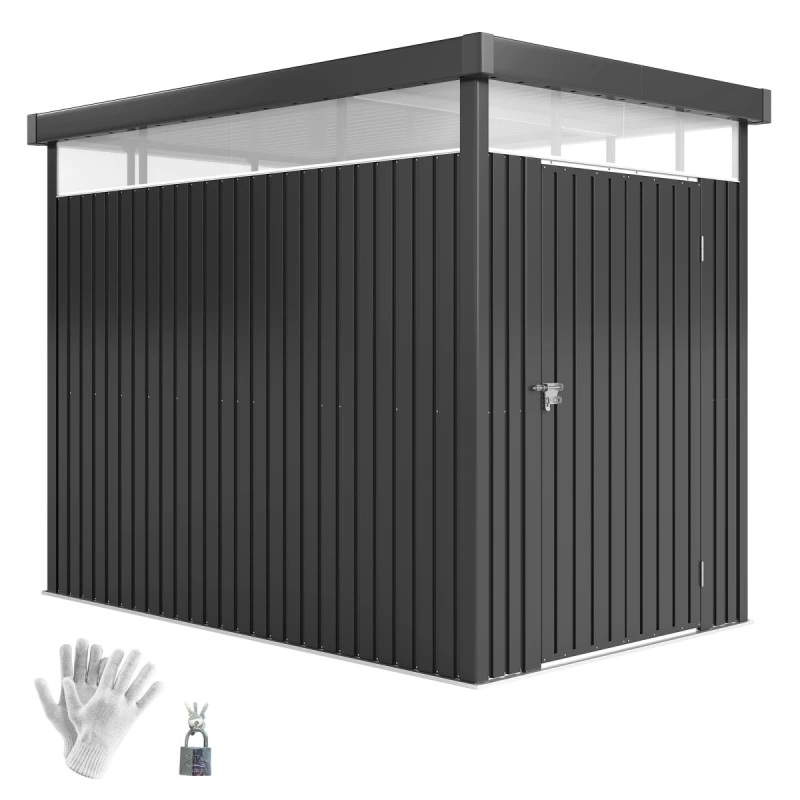 Image of Outsunny 5.3 x 8.5ft Galvanised Steel Garden Shed with Roof Windows, Grey 84H-193V01CG