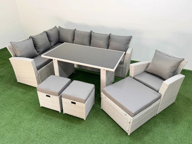 Image of Fimous 10 Seater Wicker Rattan Corner Sofa Sets with 3 Footstools Armchair in Light Grey Light Grey Unisex