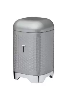 Image of Shadow Grey Retro Tea Canister with Geometric Textured Finish