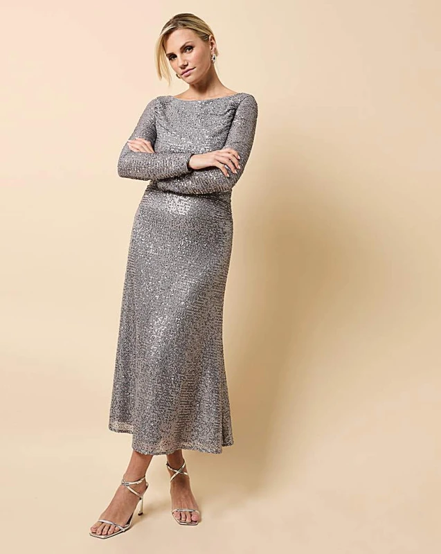 Image of Little Mistress Little Mistress Sequin Midaxi Dress Silver - Little Mistress - Size: 12 Silver Female 12 RF80403