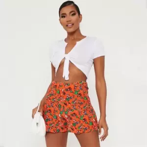 Image of I Saw It First Floral Print Floaty Shorts - Orange