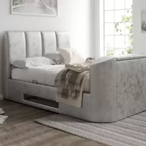 Image of Copenhagen Upholstered Ottoman TV Bed Silver Crush - King Size Bed Frame Only - Silver